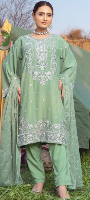 Rang-E-Falak - Stitched Embroidered 3 Pc Crinkle Chiffon3 Piece