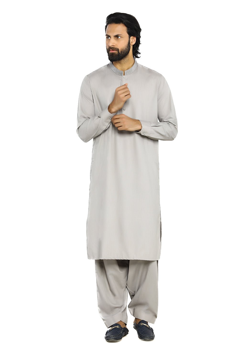 Grace Men’s Wash & Wear Unstitched Fabric Suit (Light Grey)