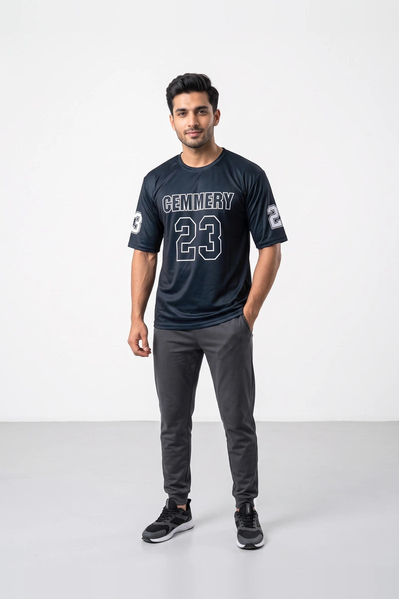 Fashion - Cemmery 23 Men’s Dry Fit Varsity T-Shirt (Charcoal black)