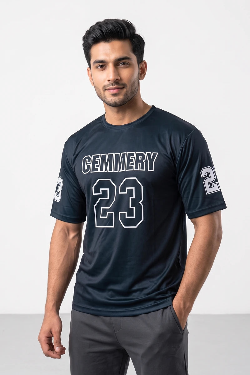 Fashion - Cemmery 23 Men’s Dry Fit Varsity T-Shirt (Charcoal black)