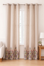 Elegant Light brown Floral Pattern Curtain – 8 Rings | Premium Cotton