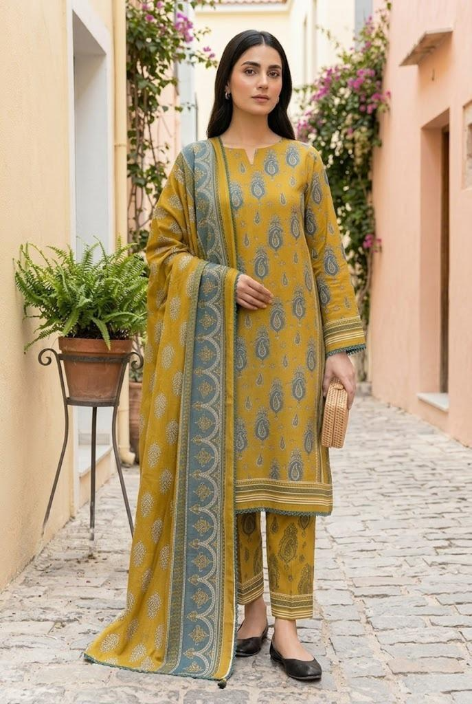 Keyseria By Jaffrani-3PC Unstitch Lawn Chapter-5-(Old Gold)