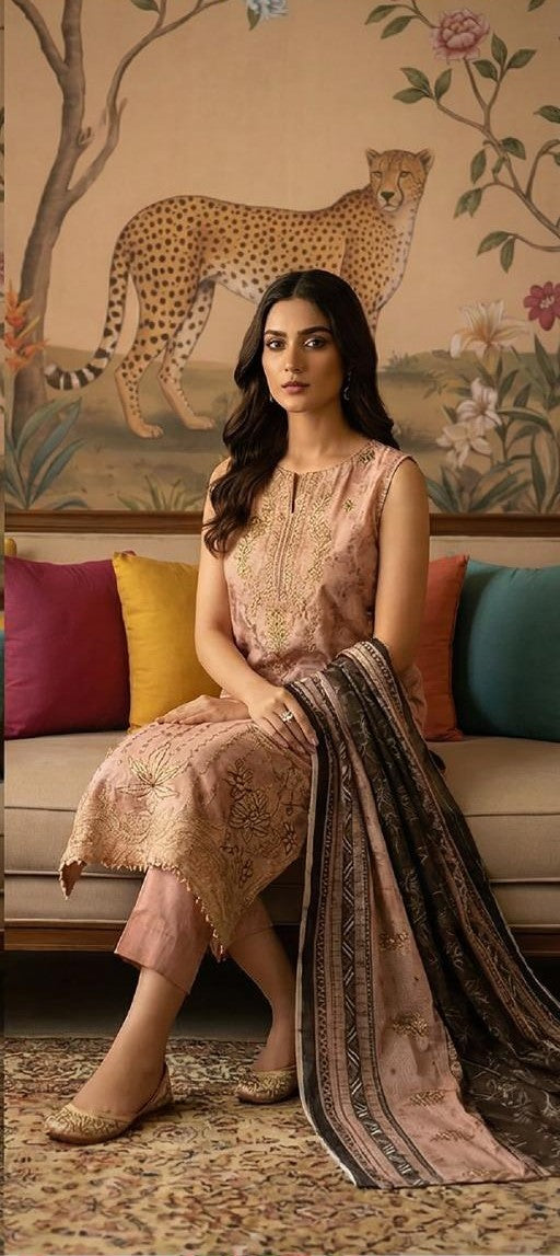 Rimal by UK Vol-22 3PC Unstitched Embroidered Lawn Suit (Gold)