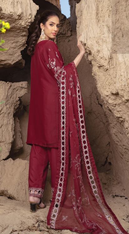 Rang-E-Falak - Stitched Embroidered 3 Pc Crinkle Chiffon3 Piece