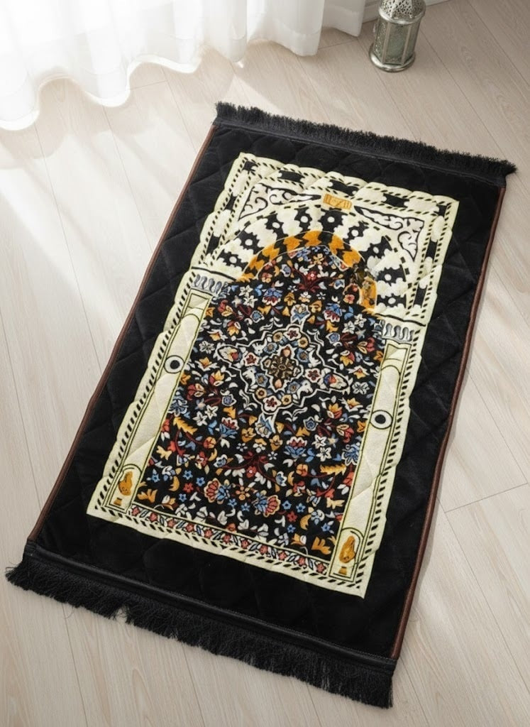 Velvet Foam Quilted Padded Jai Namaz | Floral Prayer Mat