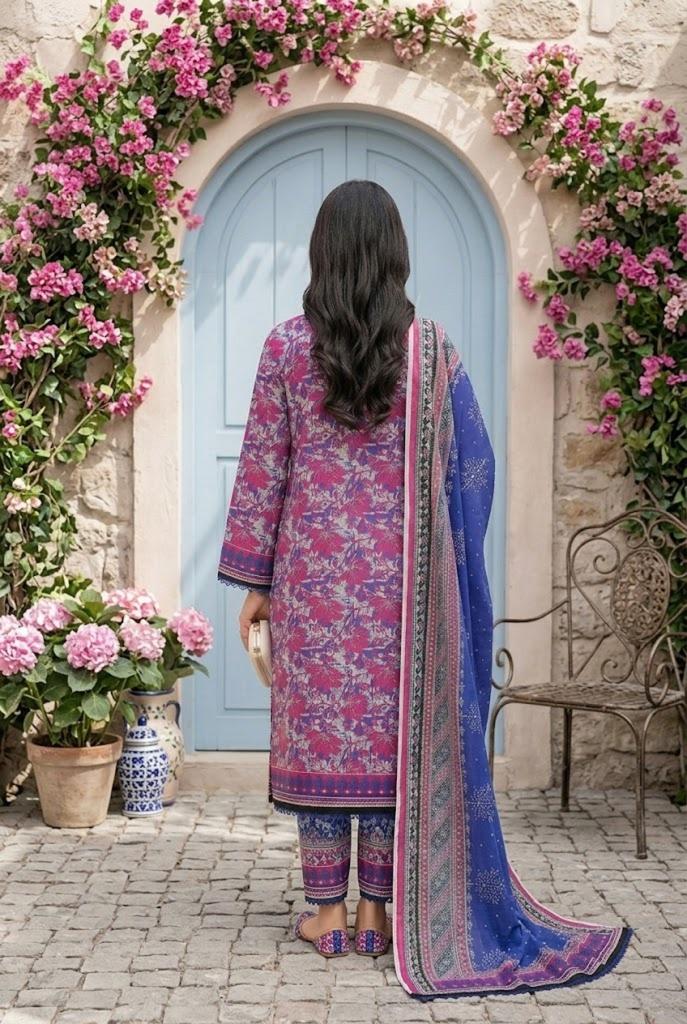 Keyseria By Jaffrani-3PC Unstitch Lawn Chapter-5-(Pink Violet & Blue Vogue)