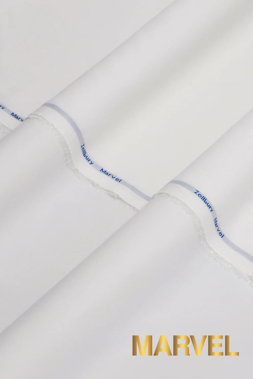 zellbury White suit with Marvel branding on a white background 